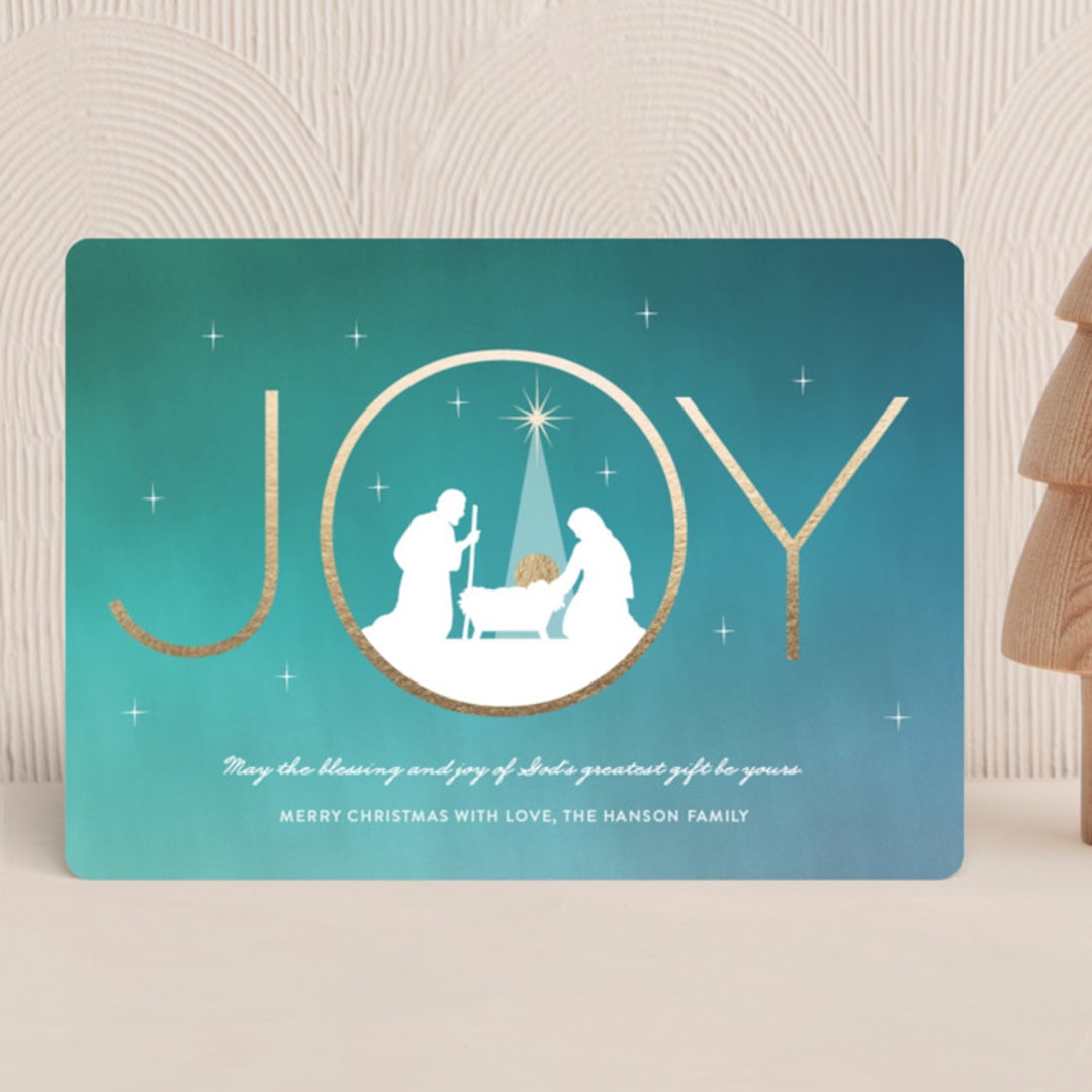 "Joy Blessings" - Holiday Cards in Emerald by Nam Bourassa - Front