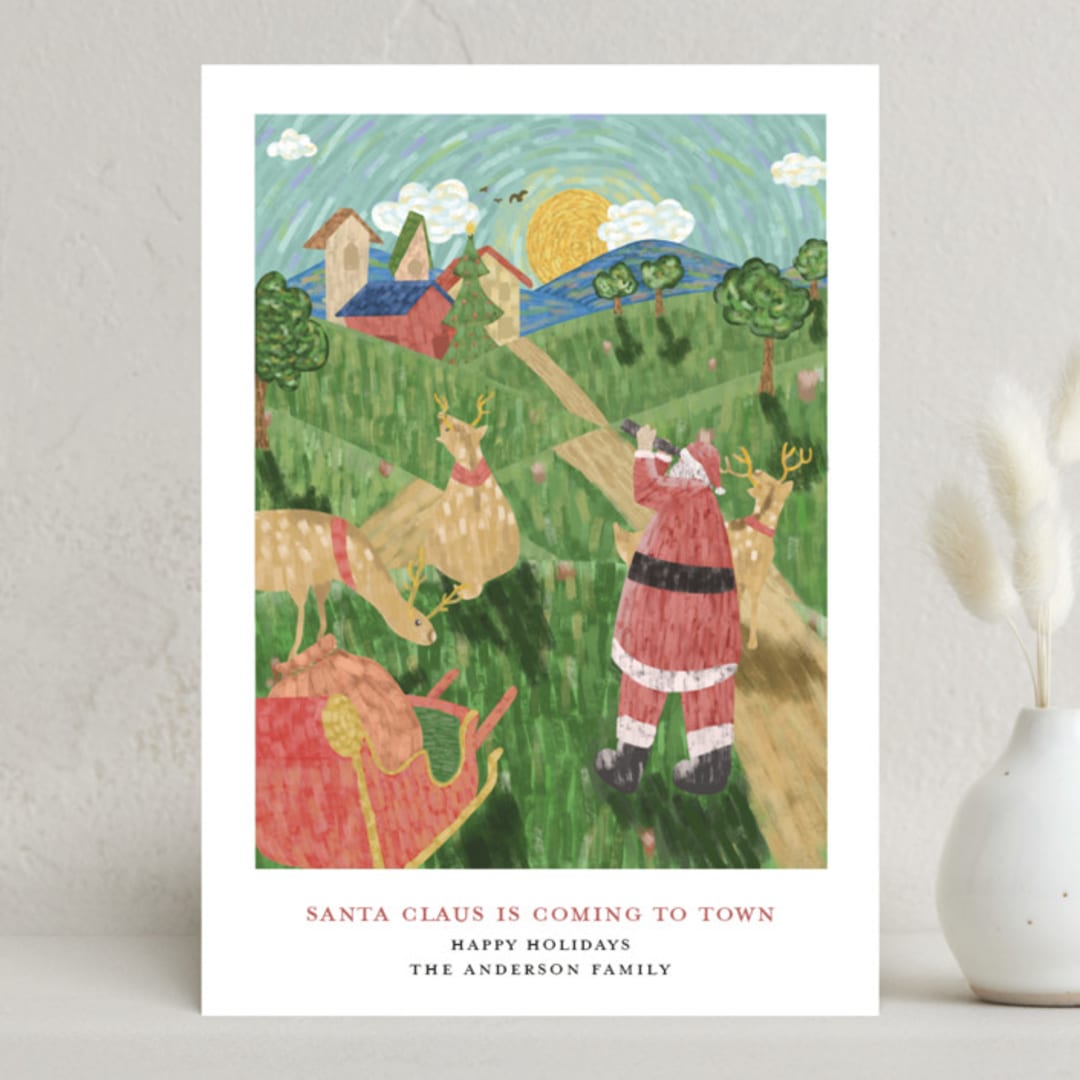 "Santa Claus is Coming to Town" - Holiday Cards in Santa Suit by Ghia Designs - Front