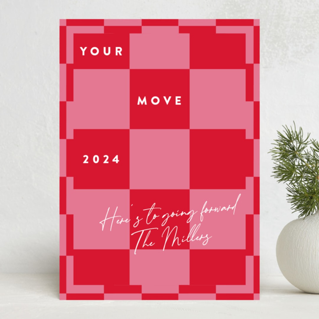 "Your Move Checkerboard" - Holiday Cards in Candy Cane by Jackie Crawford - Front