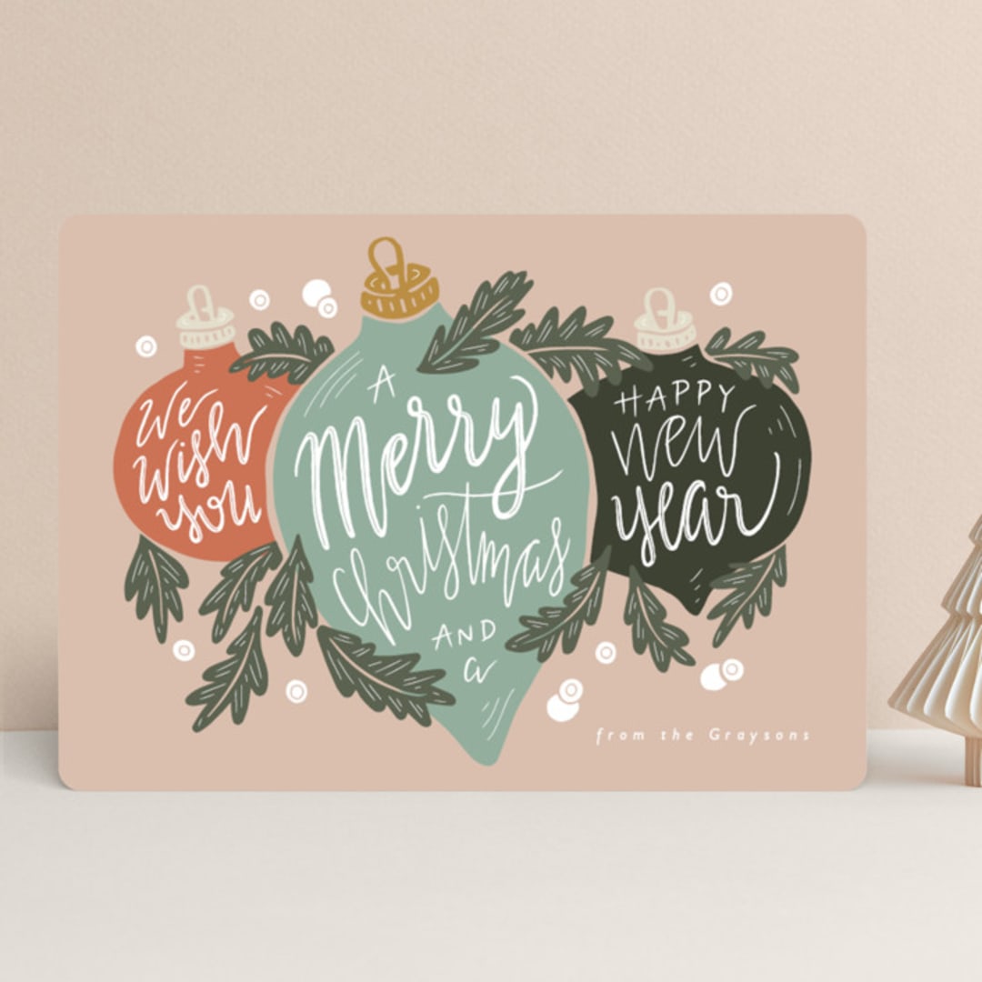 "Ornament Trio" - Holiday Cards in Juniper by Stephanie Biller - Front