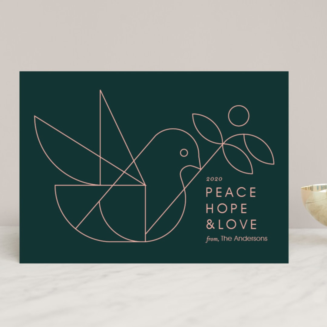 "Geometric Dove" - Holiday Cards in Evergreen by Heather Francisco - Front