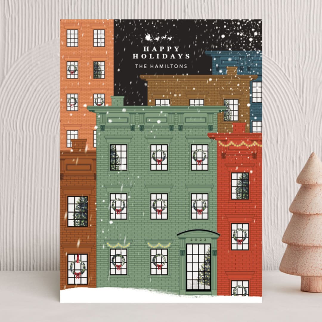 "Holiday Street" - Holiday Cards in Mint by Anna Joseph - Front
