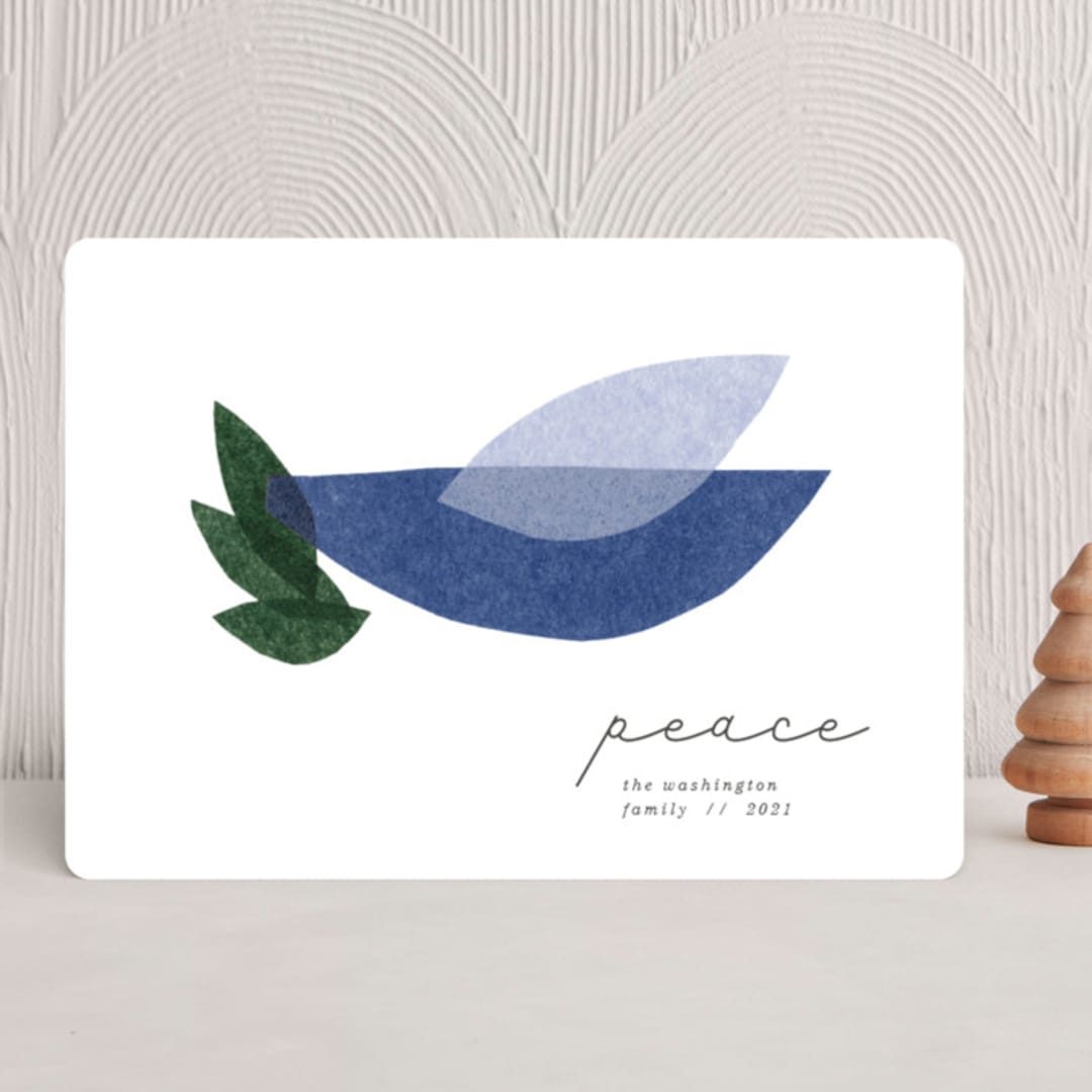 "Mod Dove" - Holiday Cards in Indigo by Carrie Moradi - Front