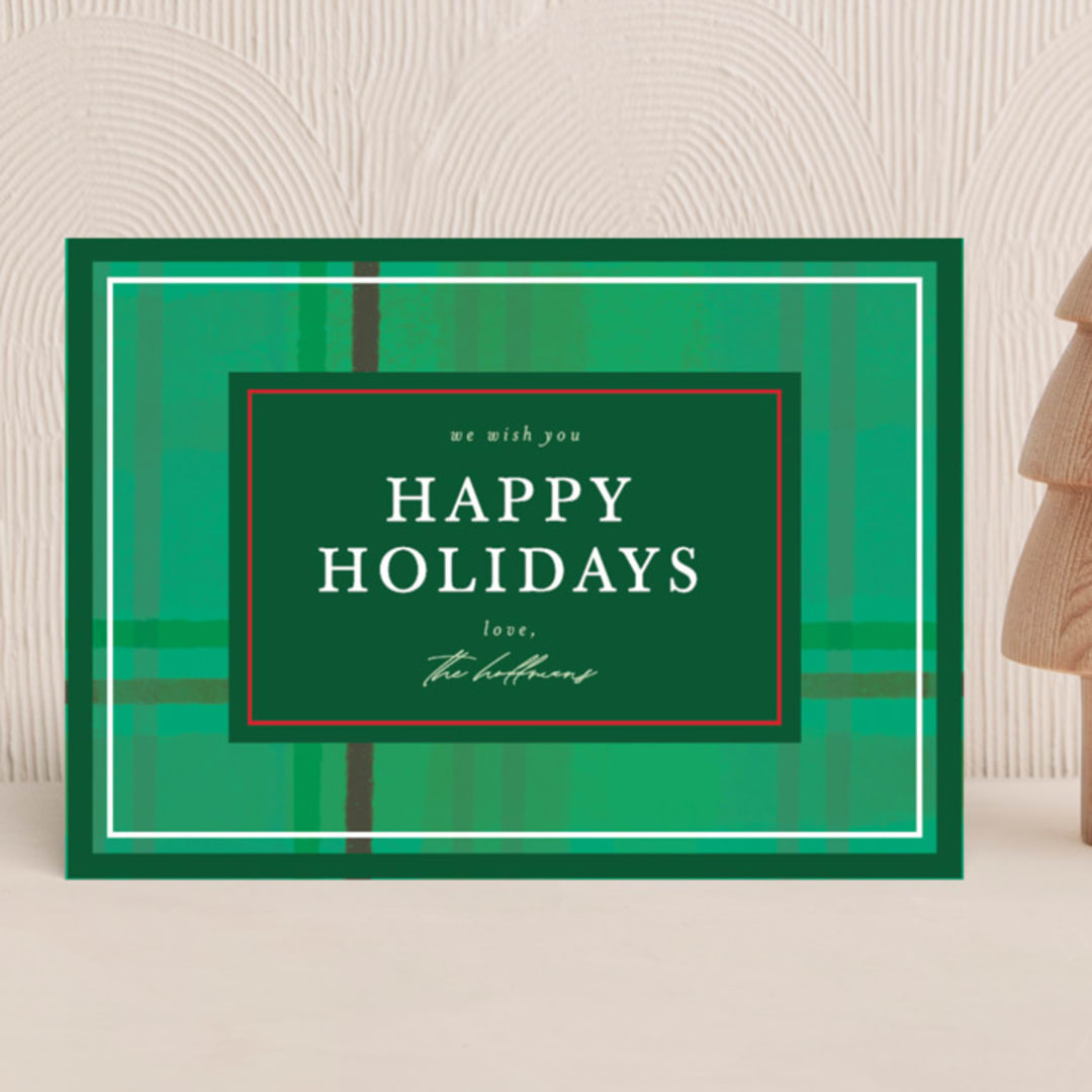 "plaids in pink" - Holiday Cards in Wreath by Sejal Banker - Front