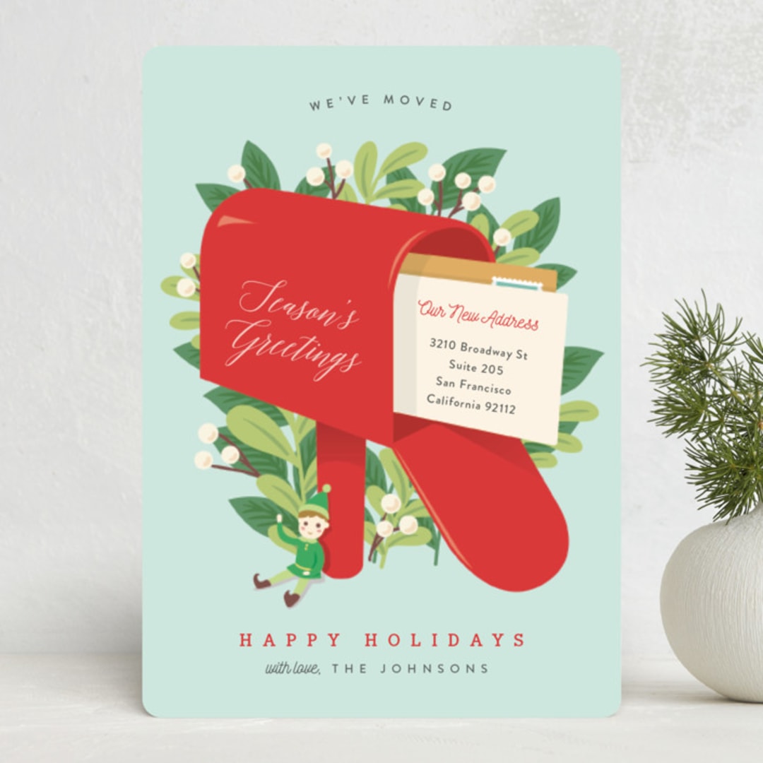 "Red Mailbox" - Holiday Cards in Winter Sky by Shannon Chen of Four Wet Feet Studio - Front