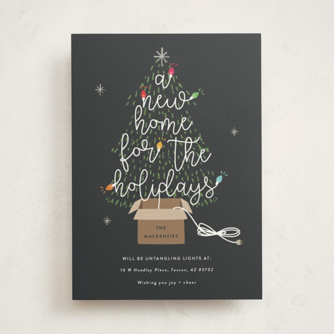 "Twinkling New Home" - Holiday Cards in Charcoal by Corinne Malesic - Front