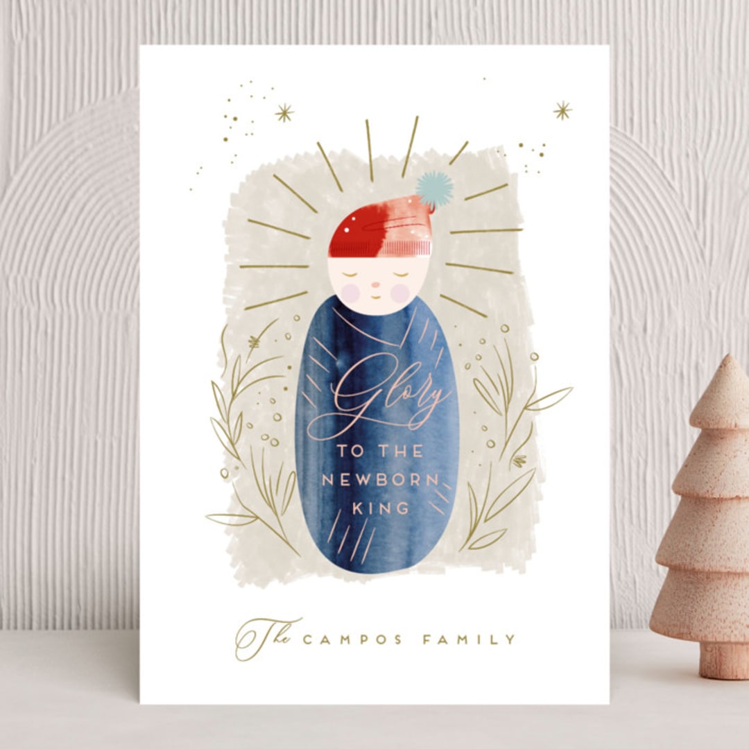 "Newborn King" - Holiday Cards in Winter Sky by Eve Schultz - Front