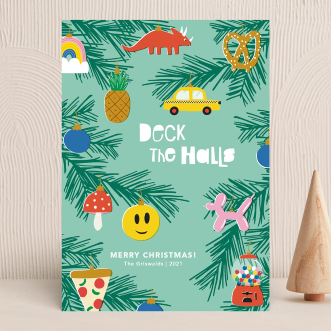 "Bough Wow" - Holiday Cards in Wintermint by Nadia Hassan - Front
