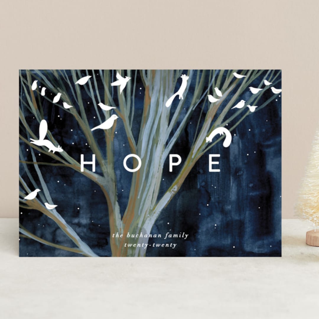"Christmas Night" - Holiday Cards in Prussian Blue by Eve Schultz - Front