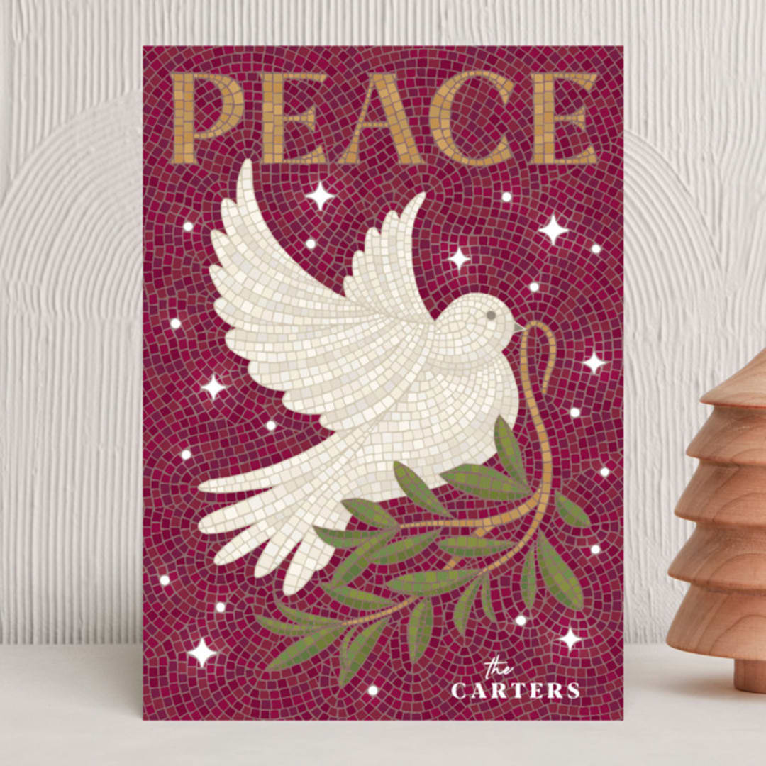 "Mosaic Of Peace" - Holiday Cards in Plum by GeekInk Design - Front