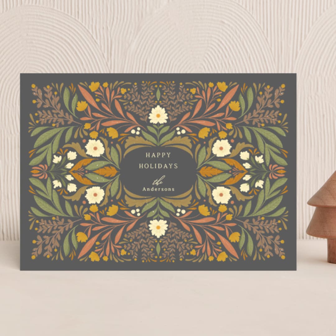 "Holiday Blossom" - Holiday Cards in Slate by Nikita Jariwala - Front