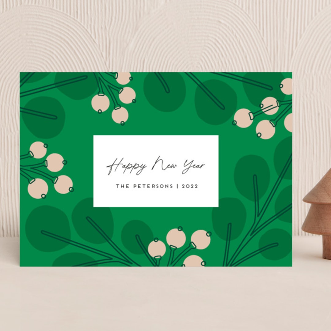 "Mod Eucalyptus" - Holiday Cards in Emerald by Genna Blackburn - Front