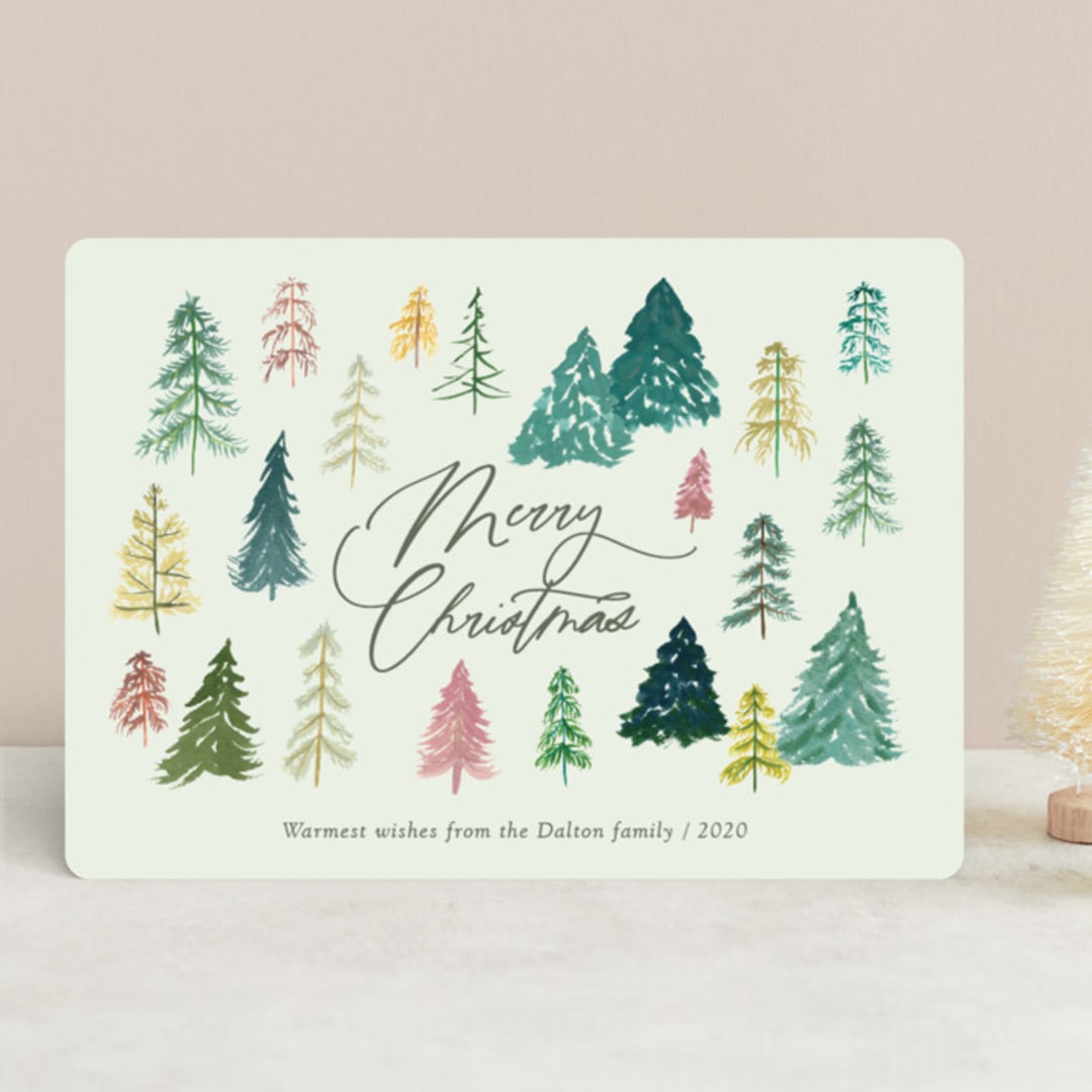 "Fir Tree Forest" - Holiday Cards in Minty by Erika Firm - Front