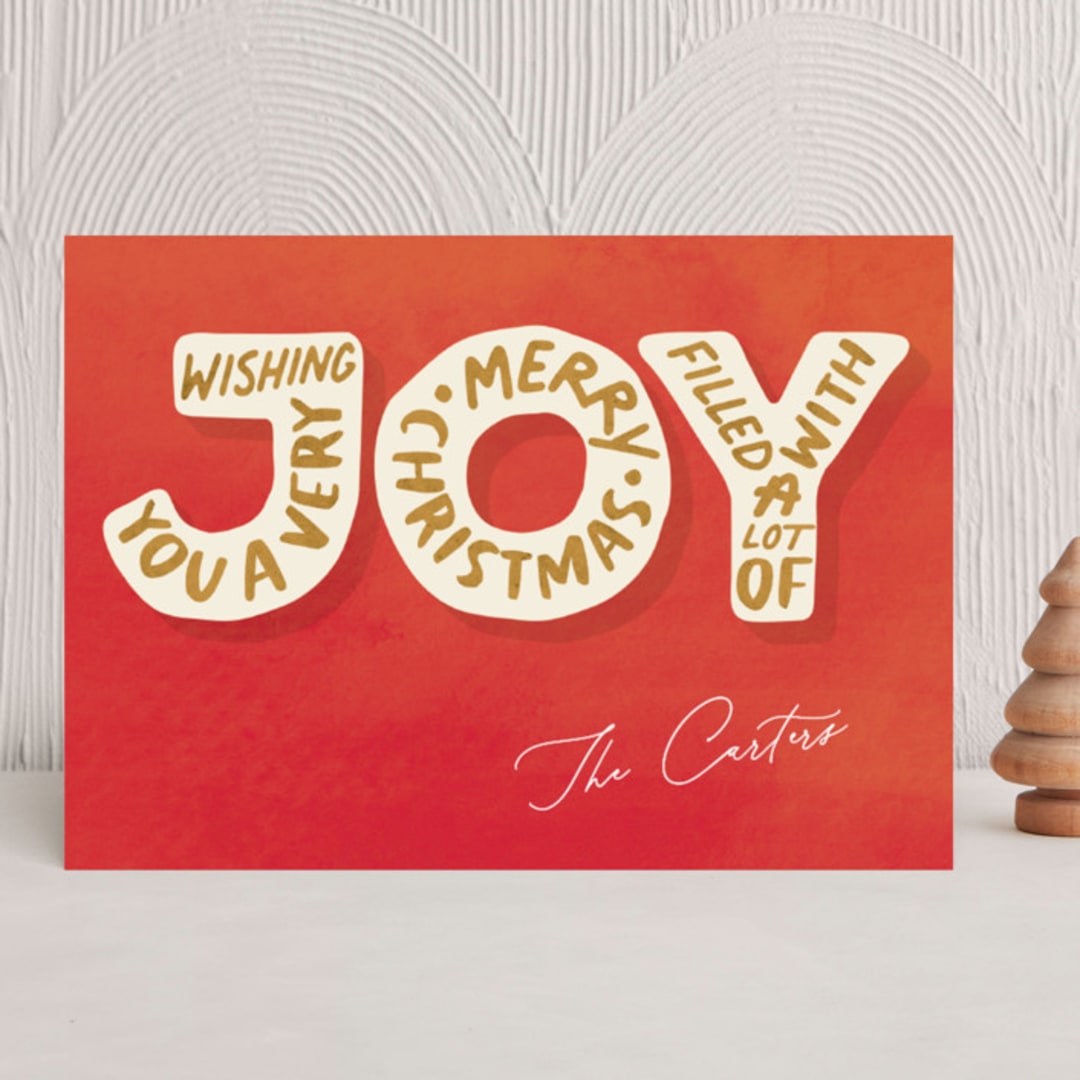 "Joyful Words" - Holiday Cards in Santa Red by GeekInk Design - Front