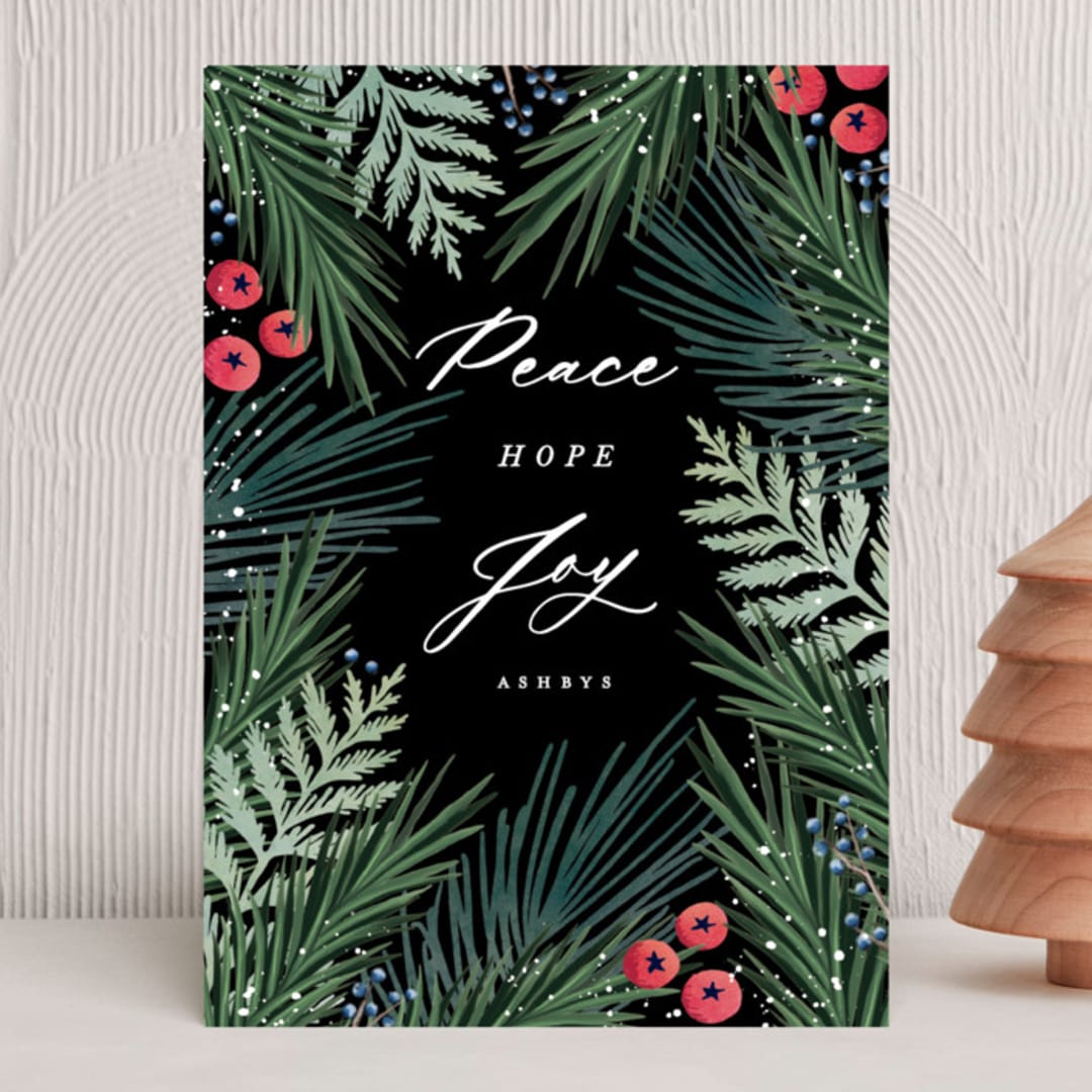 "Pine and Berry" - Holiday Cards in Midnight by Hooray Creative - Front