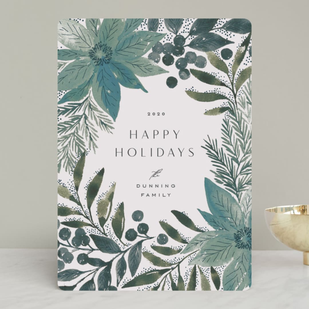 "Painted Poinsettia Sketch" - Holiday Cards in Wintermint by Alethea and Ruth - Front