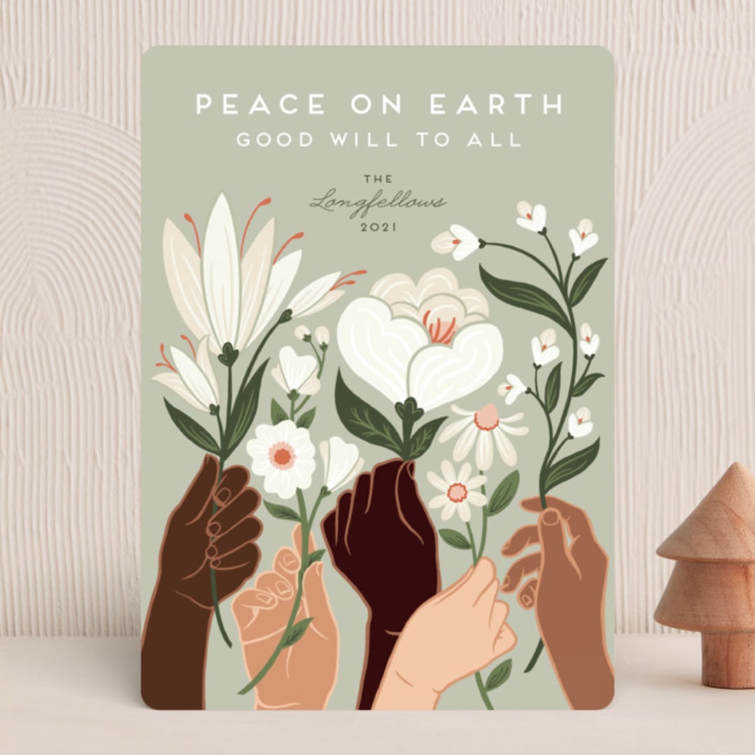 "Peace" - Holiday Cards in Olive by Jamie Alexander - Front