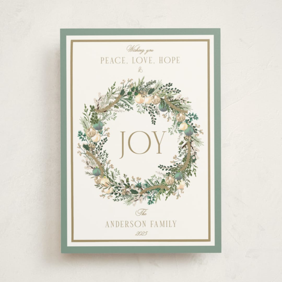 "Peace, love & hope" - Holiday Cards in Wintermint by Susan Moyal - Front