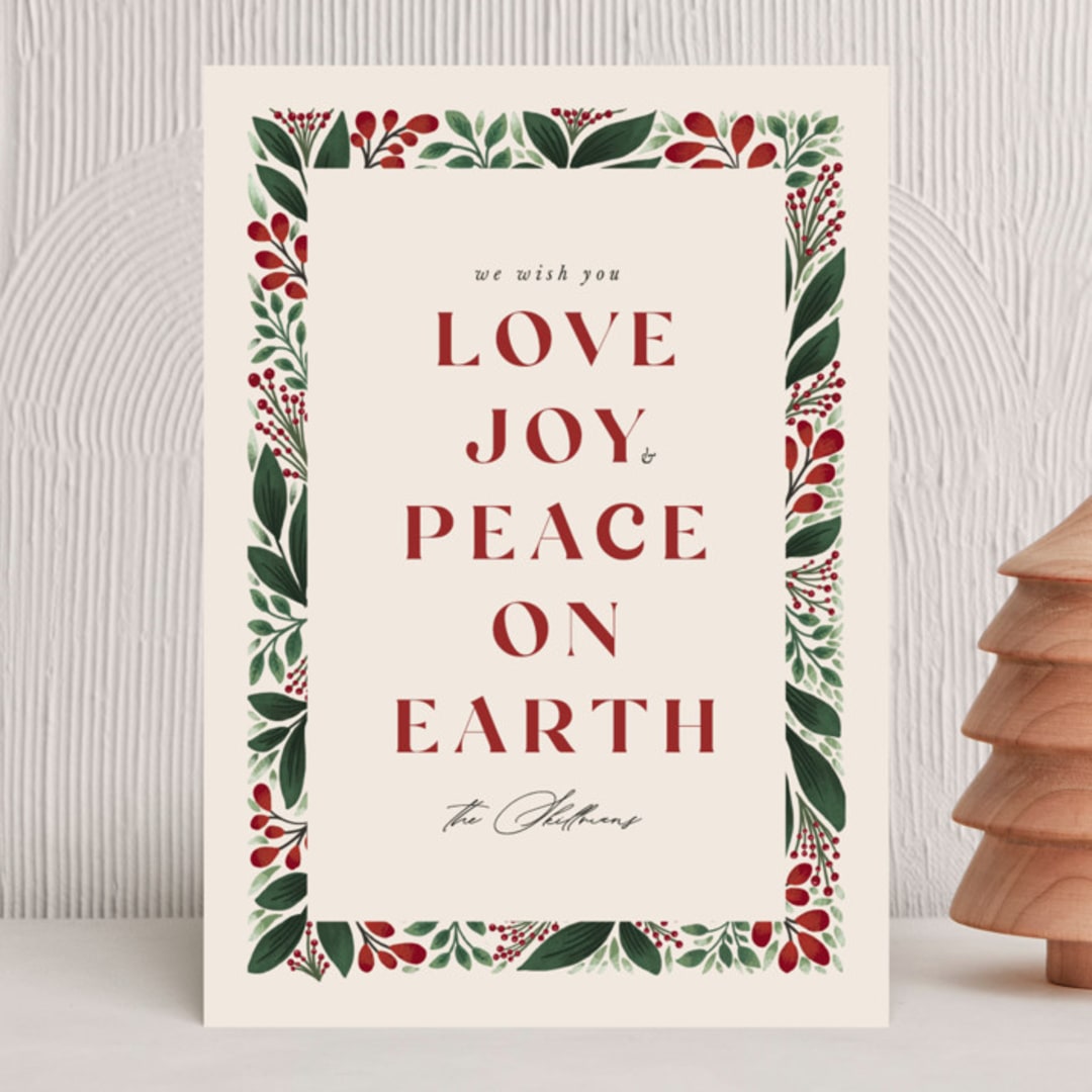 "Floral Border" - Holiday Cards in Holly Berry by Mansi Verma - Front