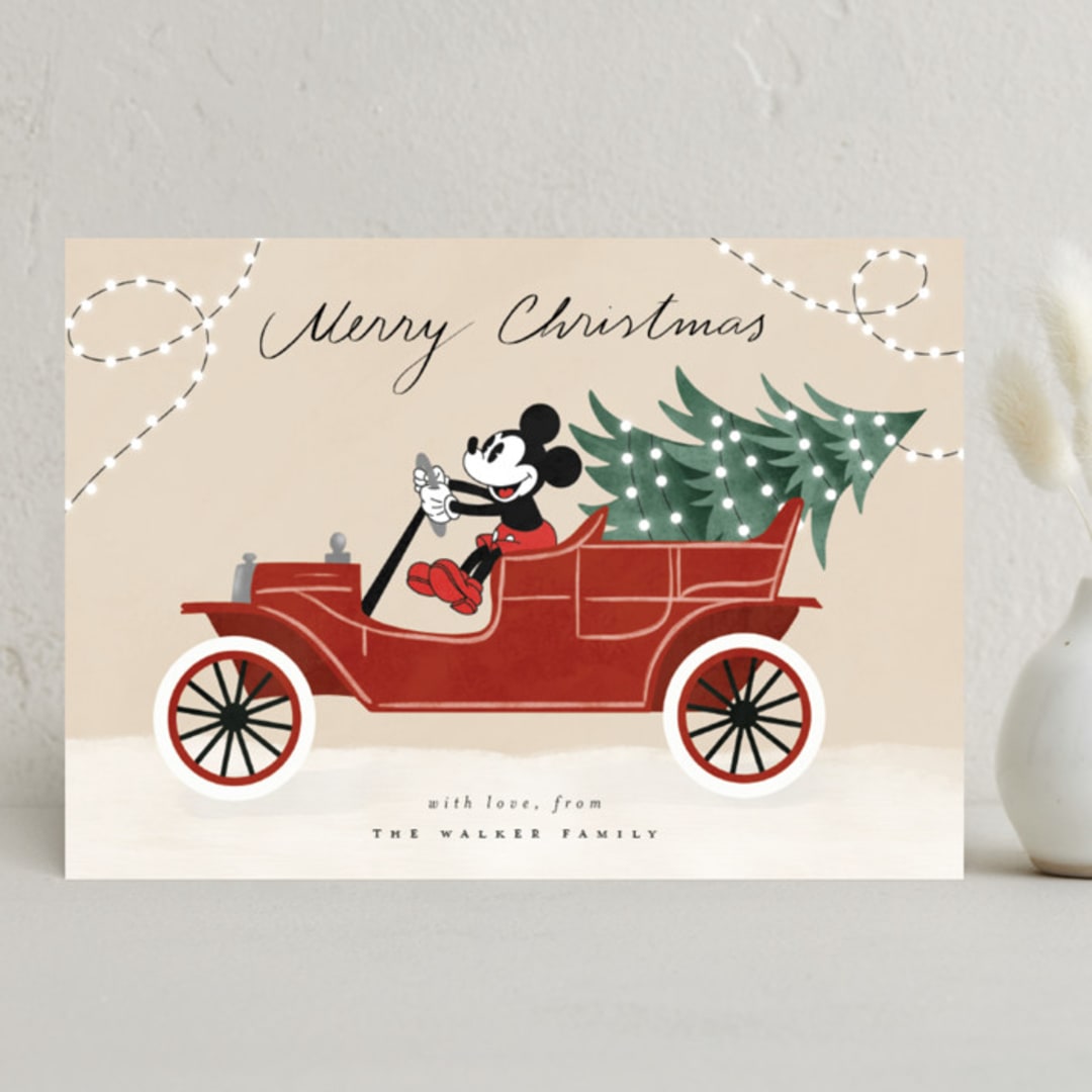 "Disney Mickey Christmas ride" - Holiday Cards in Cranberry by Maja Cunningham - Front