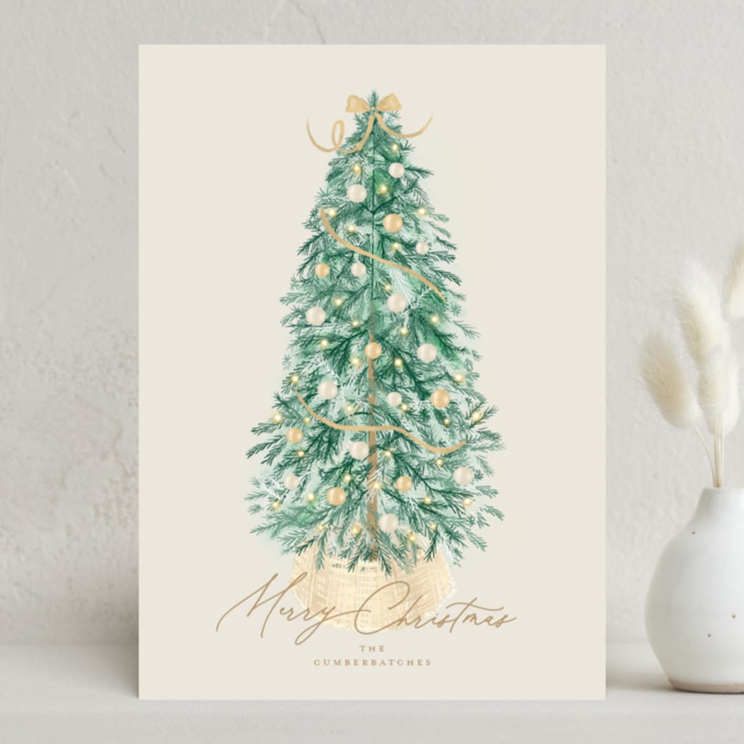 "Farmhouse Tree" - Holiday Cards in Golden by Tamara Hilje - Front