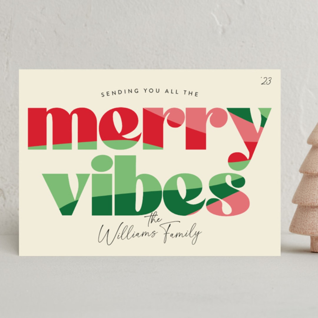 "Merry Vibes" - Holiday Cards in Spearmint by Robert and Stella - Front