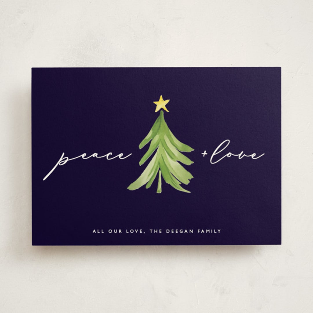 "Simple Tree" - Holiday Cards in Navy by Erin Deegan - Front