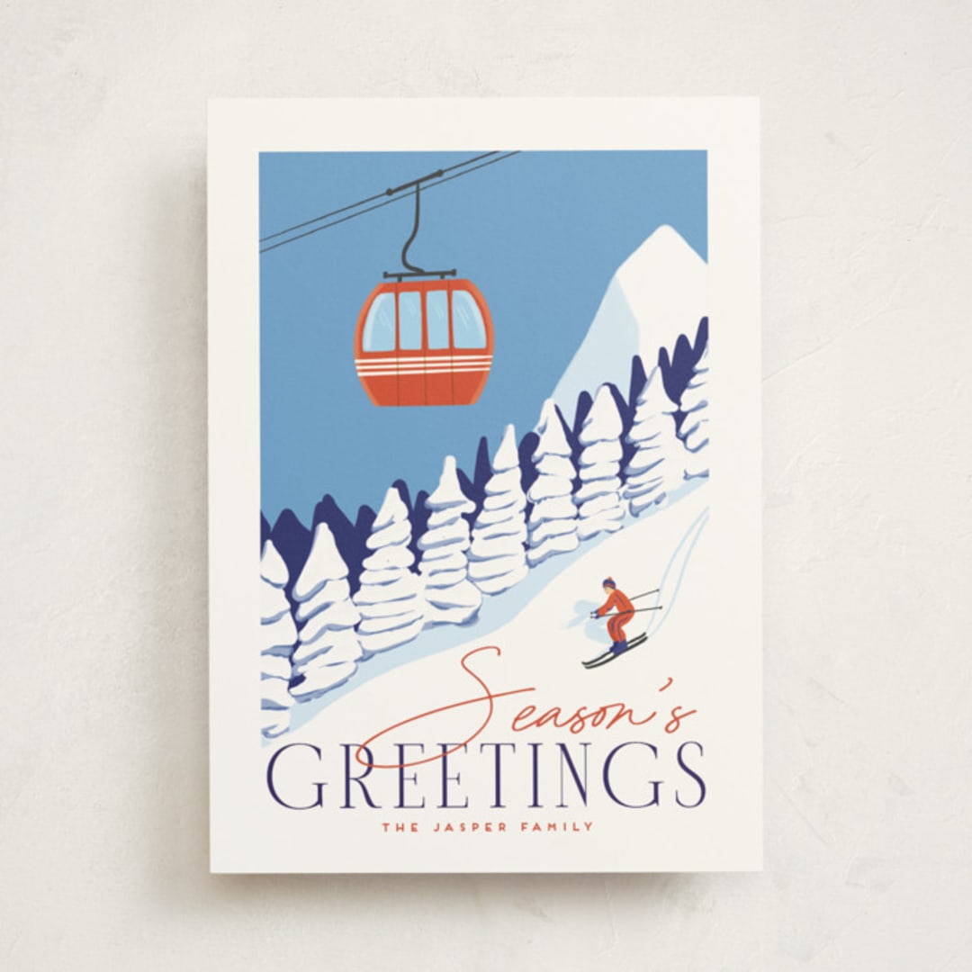 "Vintage Ski Poster" - Holiday Cards in Sky by Kaydi Bishop - Front