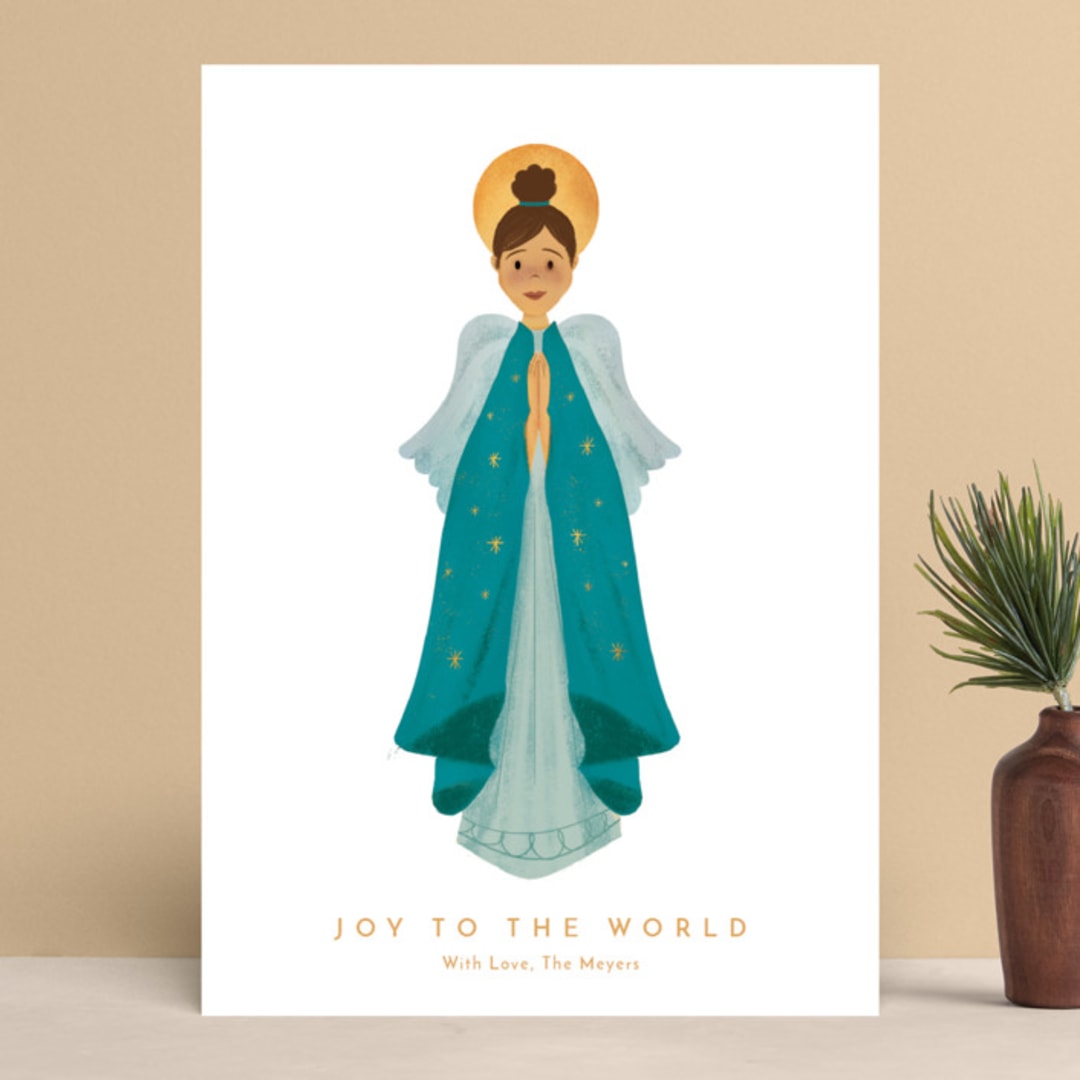 "Joy to the World" - Holiday Cards in Teal by Laura Mitchell - Front