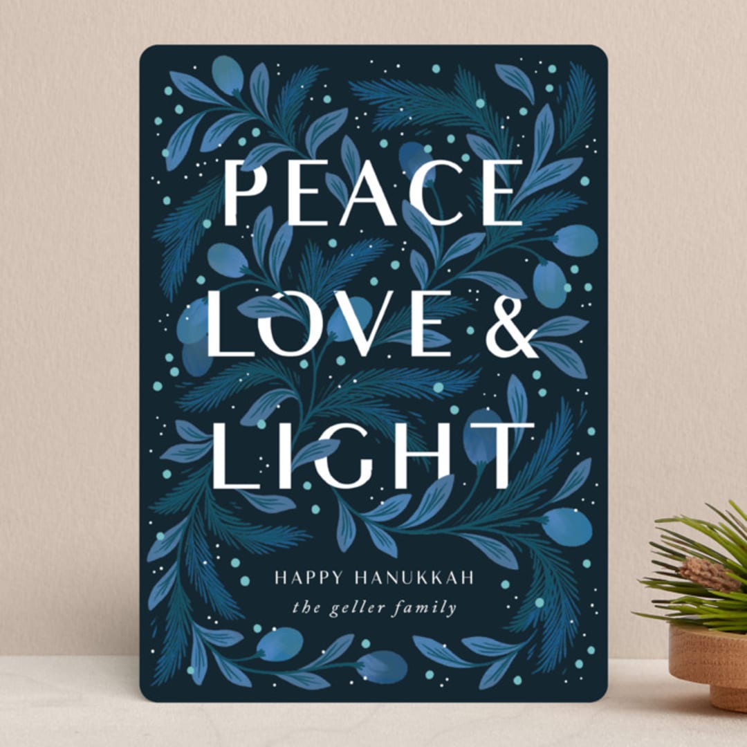 "Peace Love and Light" - Holiday Cards in Pine by Paper Raven Co. - Front