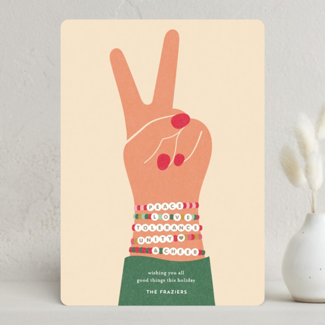 "Power in Peace" - Holiday Cards in Peach by Carrie ONeal - Front