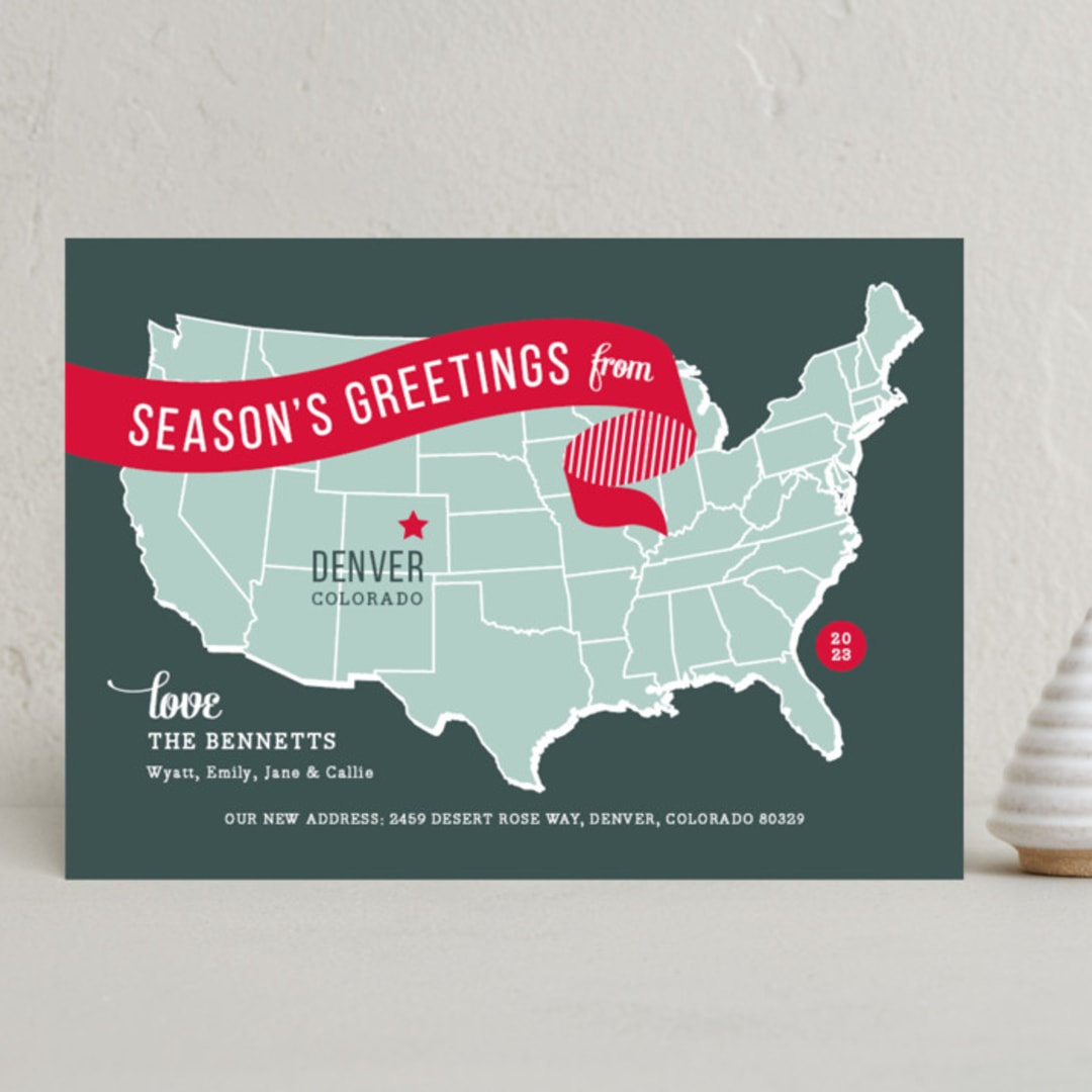 "Holiday Map" - Holiday Cards in Cherry by Jill Means - Front