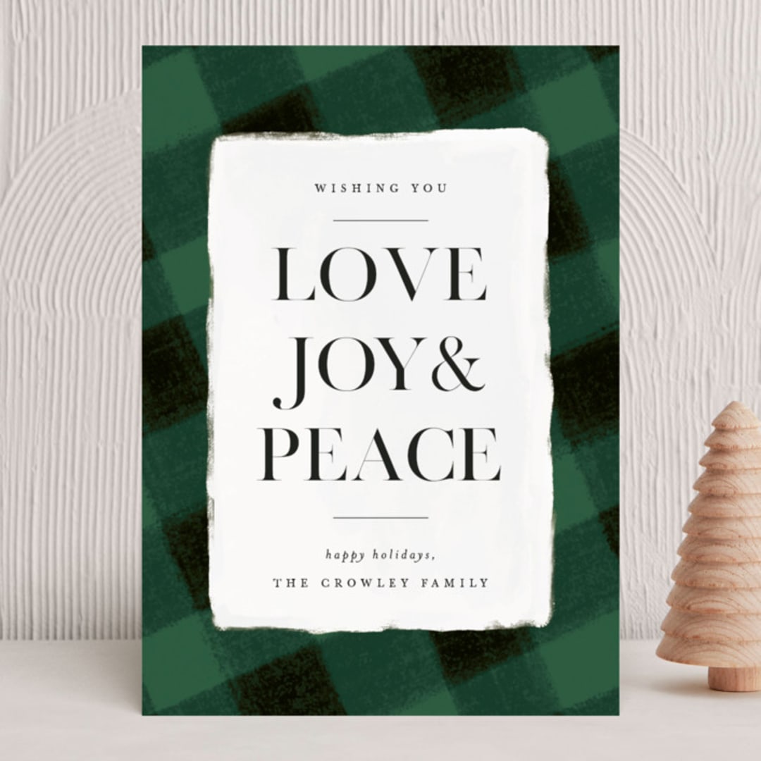 "Buffalo Check Holiday" - Holiday Cards in Pine by Brooke Chandler - Front