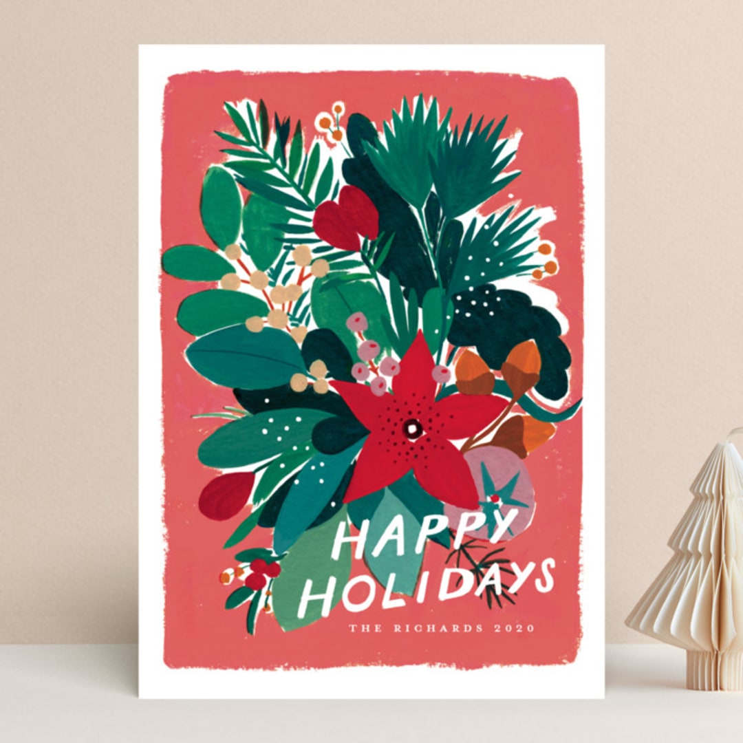 "Winter Bouquet" - Holiday Cards in Peach by Morgan Ramberg - Front