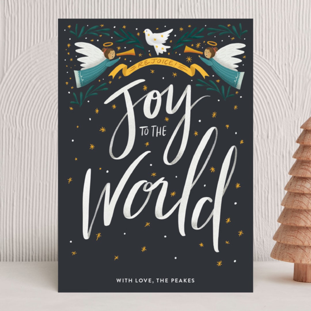 "Joy to the World and to You and Me" - Holiday Cards in Slate by Ana Peake - Front