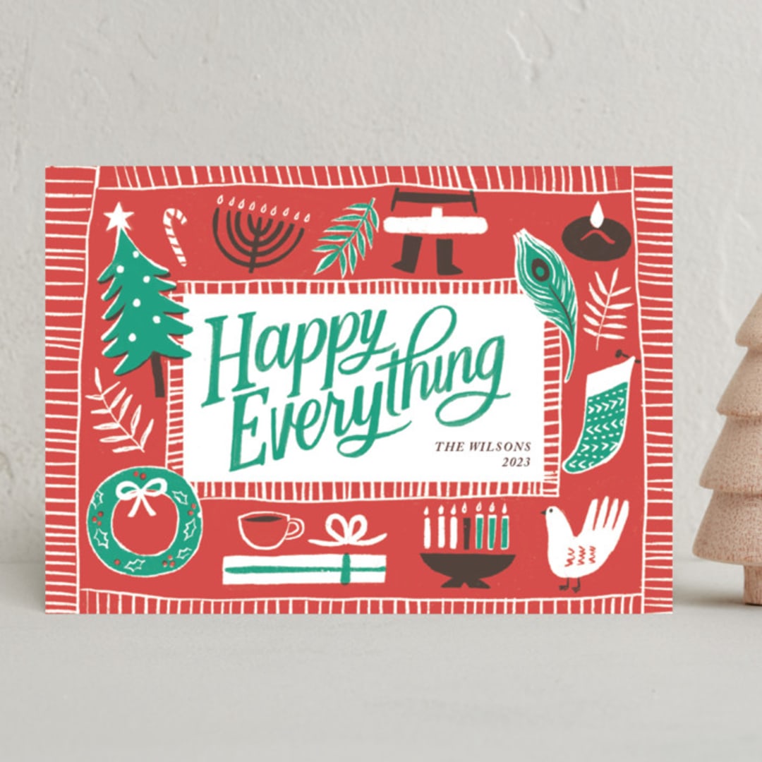 "Happy Everything" - Holiday Cards in Holly by Rebecca Daublin - Front