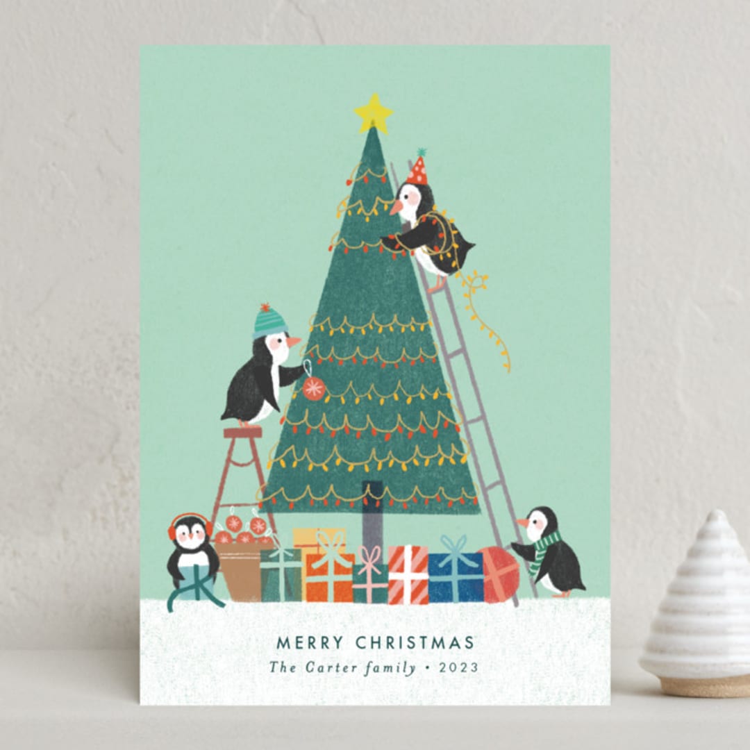 "Little Penguins" - Holiday Cards in Mint by Bethan - Front