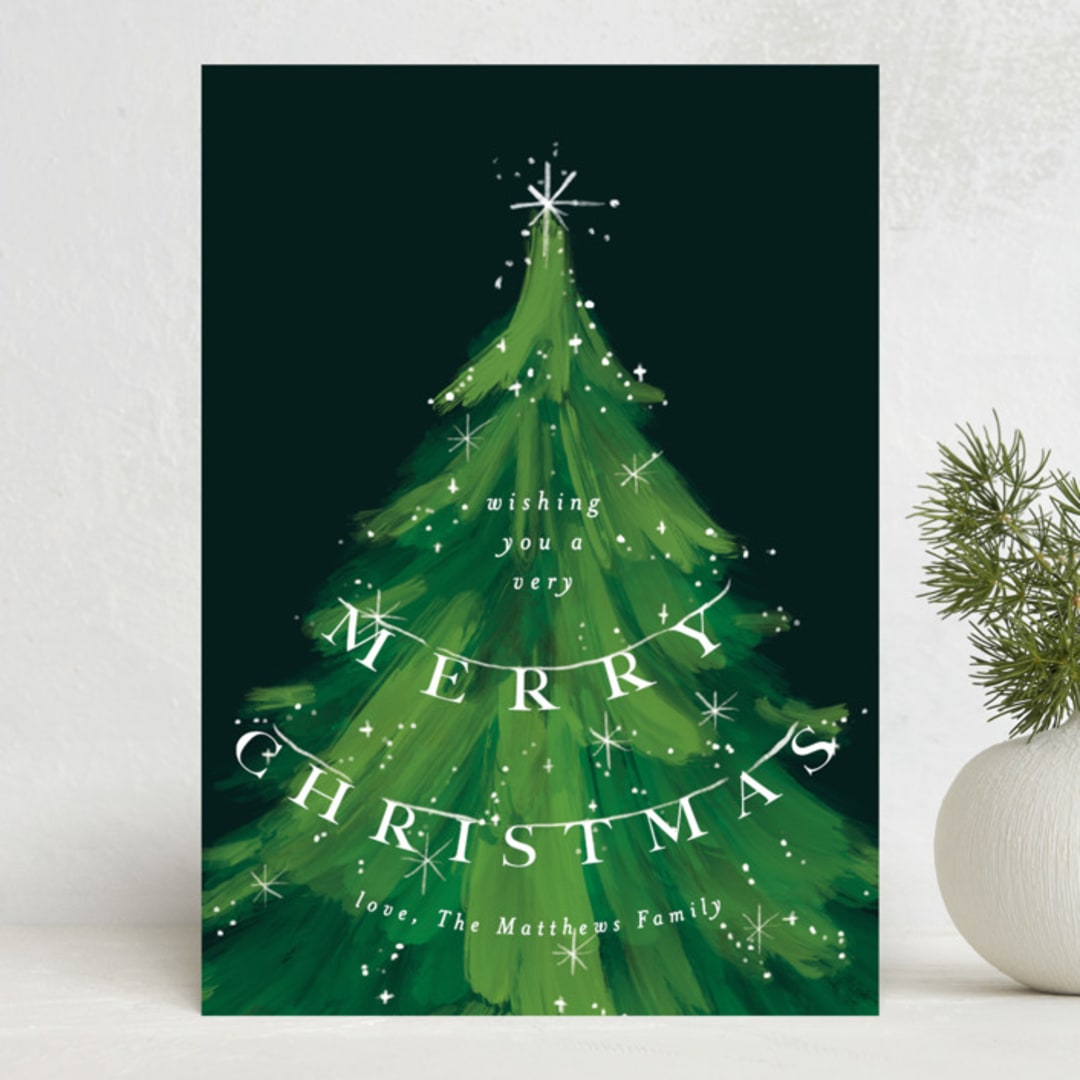 "Sparkling Tree" - Holiday Cards in Balsam by Rebecca Durflinger - Front