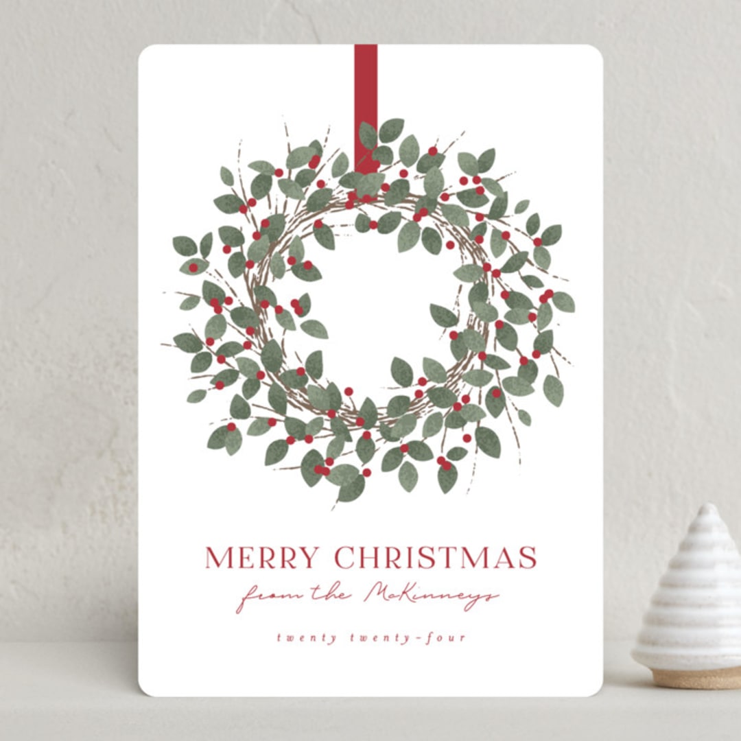 "Classic Wreath" - Holiday Cards in Holly by Kacey Kendrick Wagner - Front