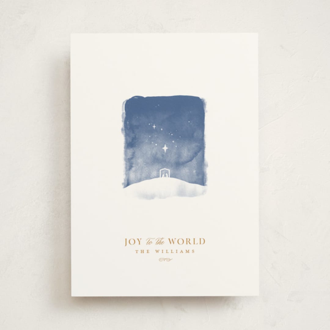 "Tiny Nativity" - Holiday Cards in Linen by Robert and Stella - Front