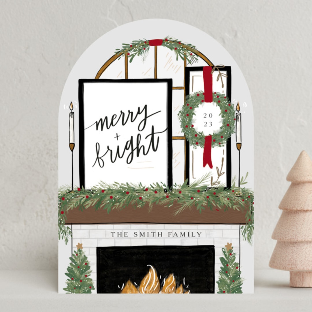 "Farmhouse Fireplace" - Holiday Cards in Crimson by Corie Page - Front