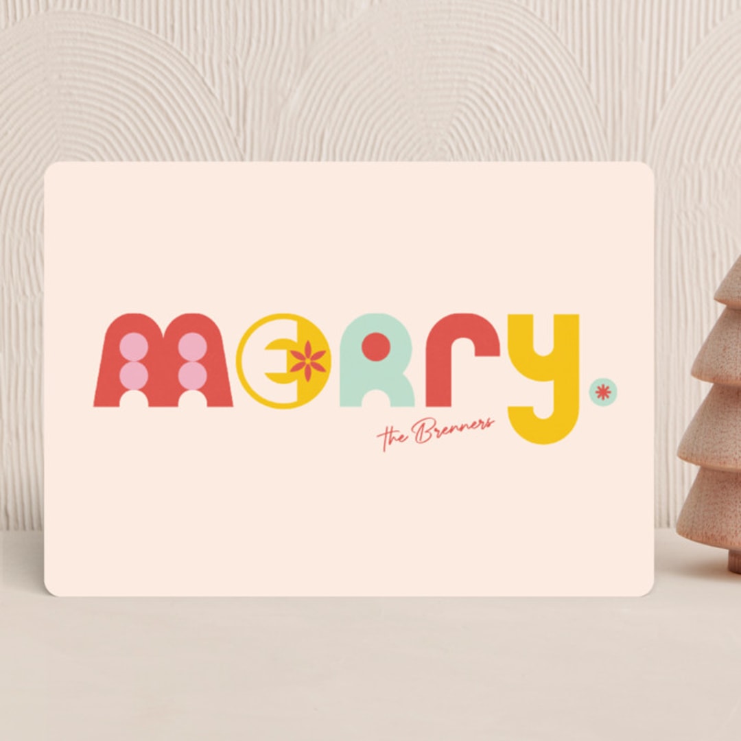 "Retro Merry" - Holiday Cards in Holly Berry by Carrie ONeal - Front