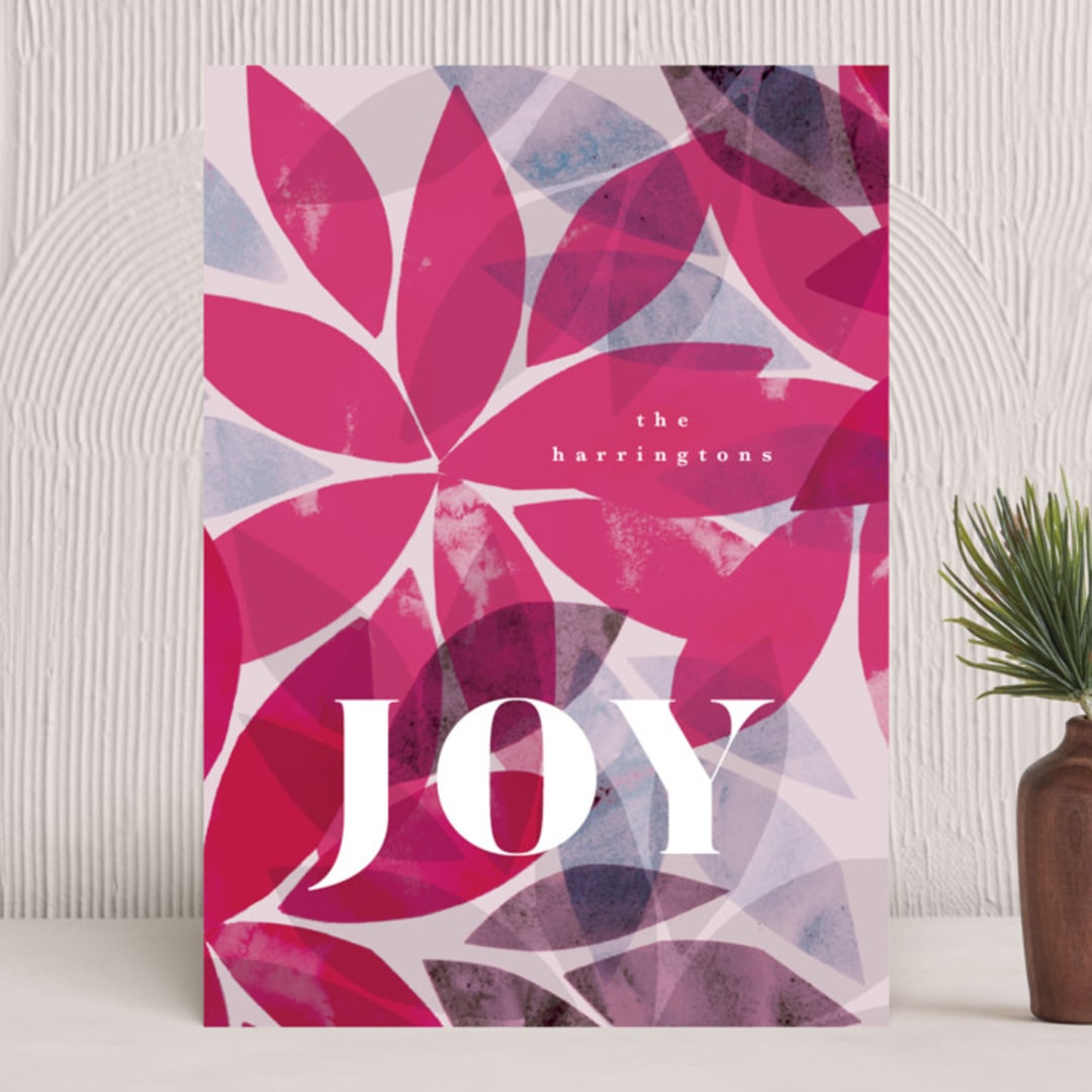 "Poinsettia Collage" - Holiday Cards in Sugar Plum by Angela Garrick - Front