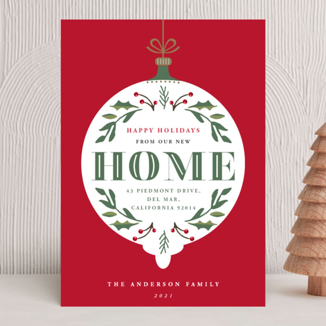 "Ornament Home" - Holiday Cards in Cardinal by Oma N. Ramkhelawan - Front