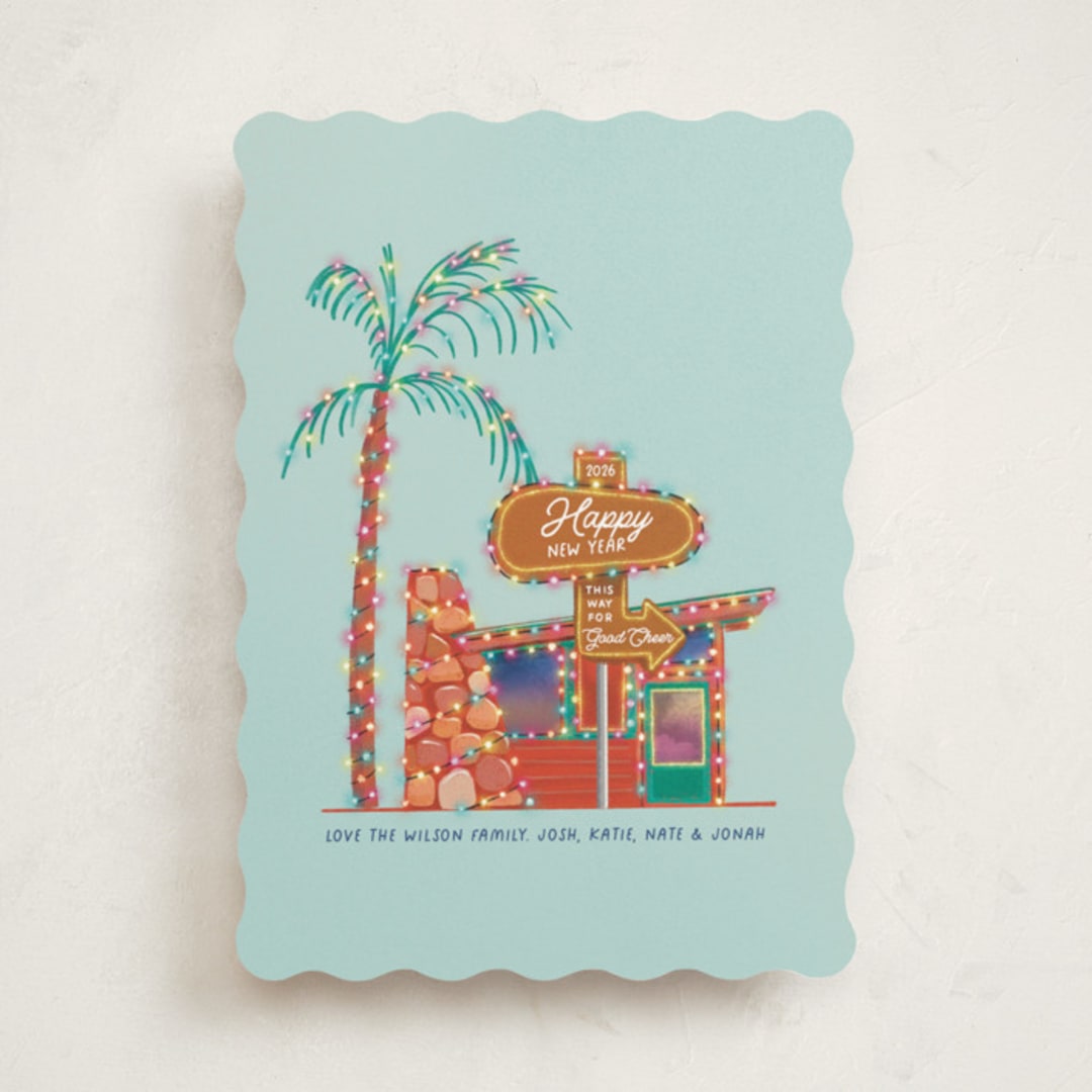 "Cozy Retro Place" - Holiday Cards in Ice Blue by Becky Nimoy - Front