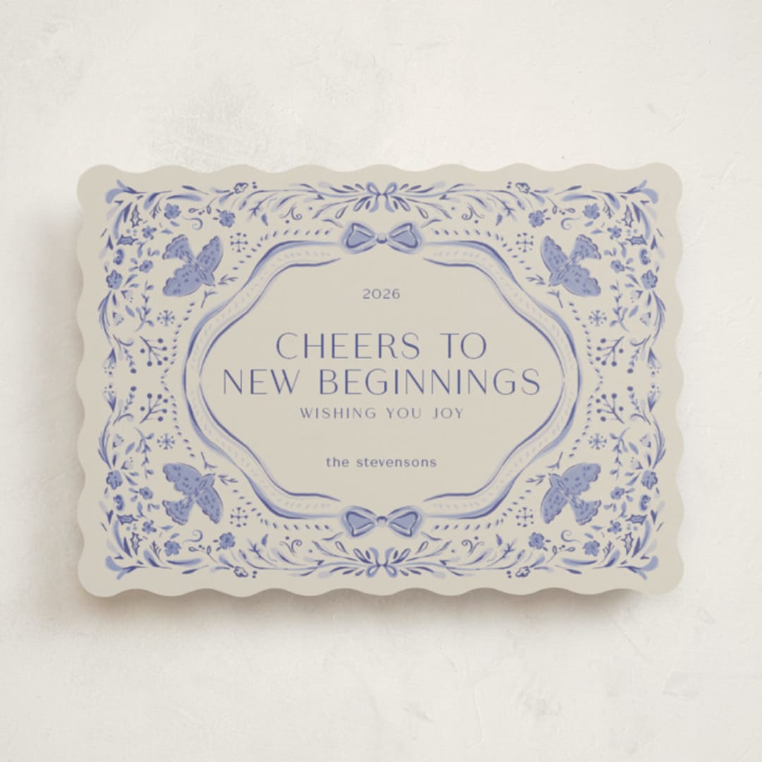 "Painterly Ceramic Border" - Holiday Cards in Winter Sky by Lucrecia Caporale - Front