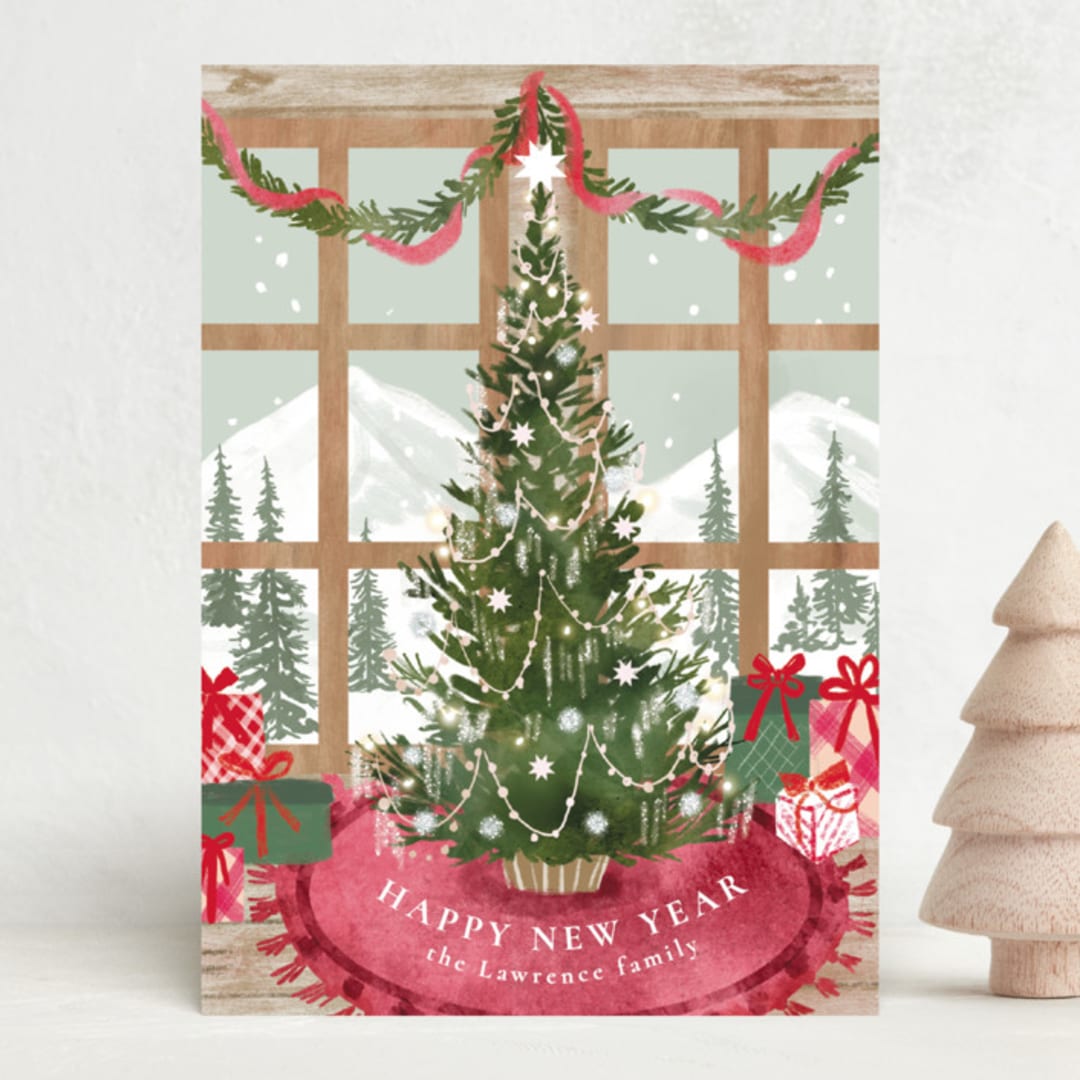 "Cabin Serenity" - Holiday Cards in Santa Suit by Petra Kern - Front