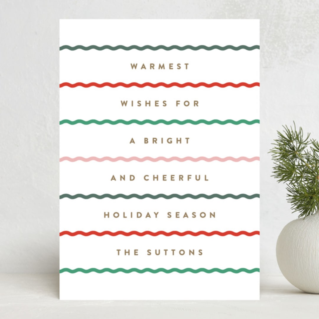 "Between the Lines" - Holiday Cards in Bright Berry by Kristie Kern - Front