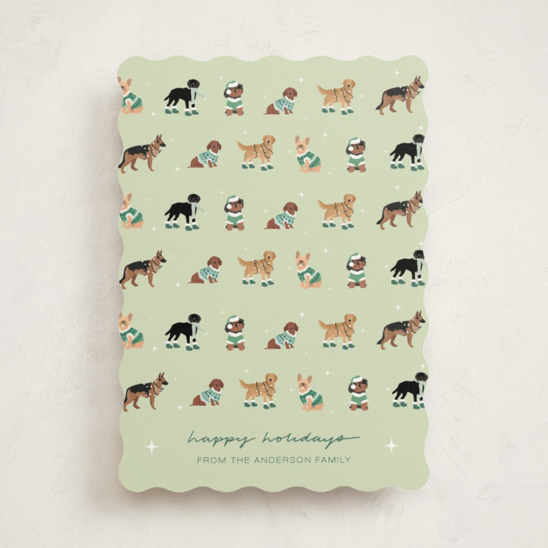 "Holiday Dogs" - Holiday Cards in Sage by tara berg - Front