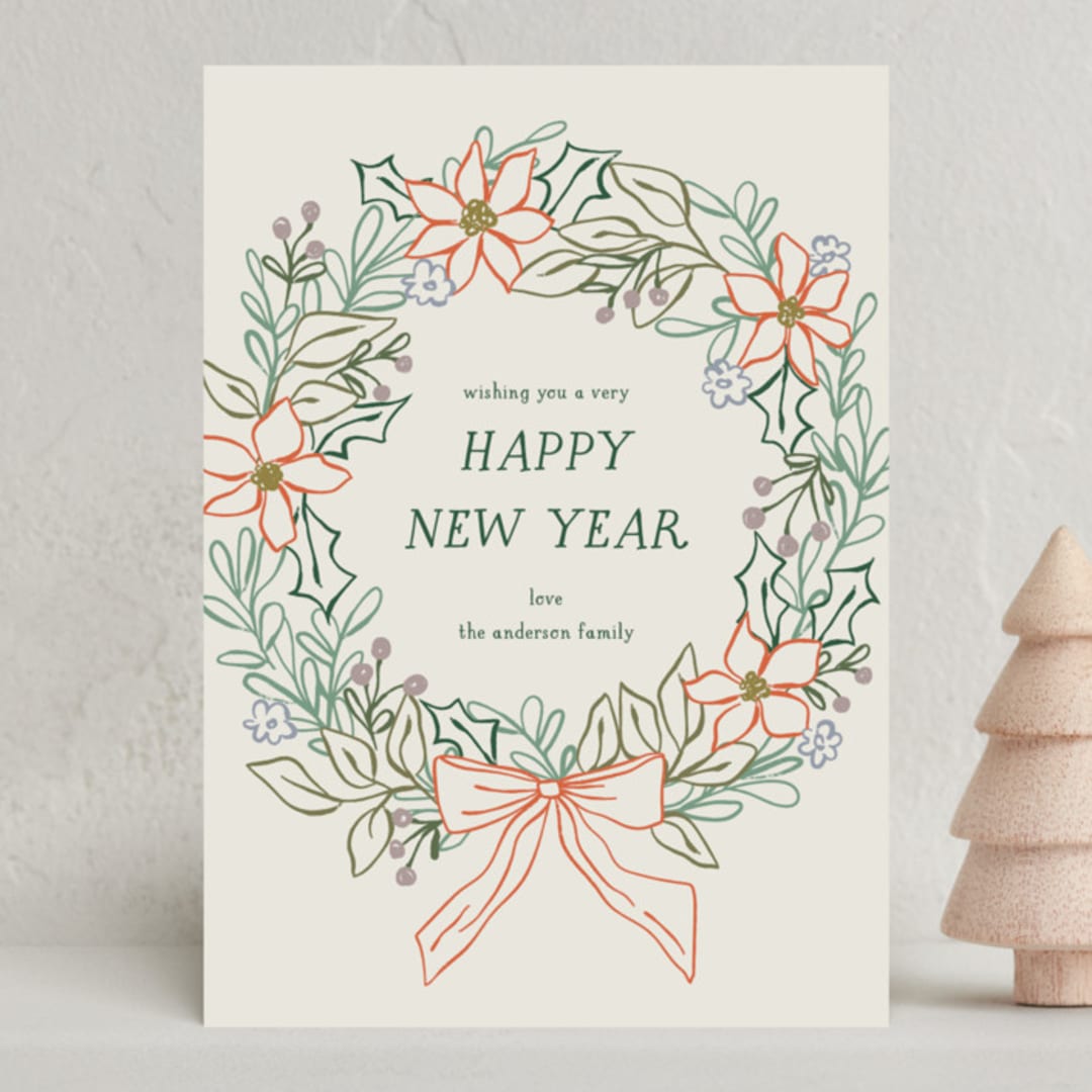 "Sketchy Wreath" - Holiday Cards in Fruitcake by Kelly Watkins - Front